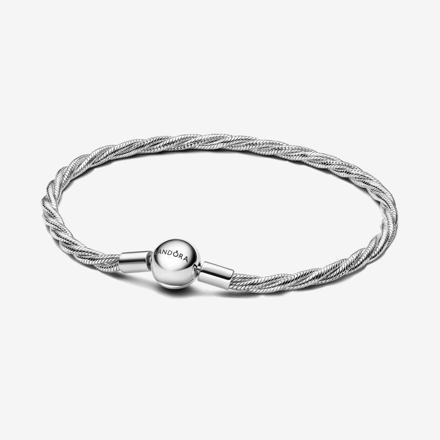 Pandora Sterling Silver Round Clasp Twisted Snake Chain Bracelet