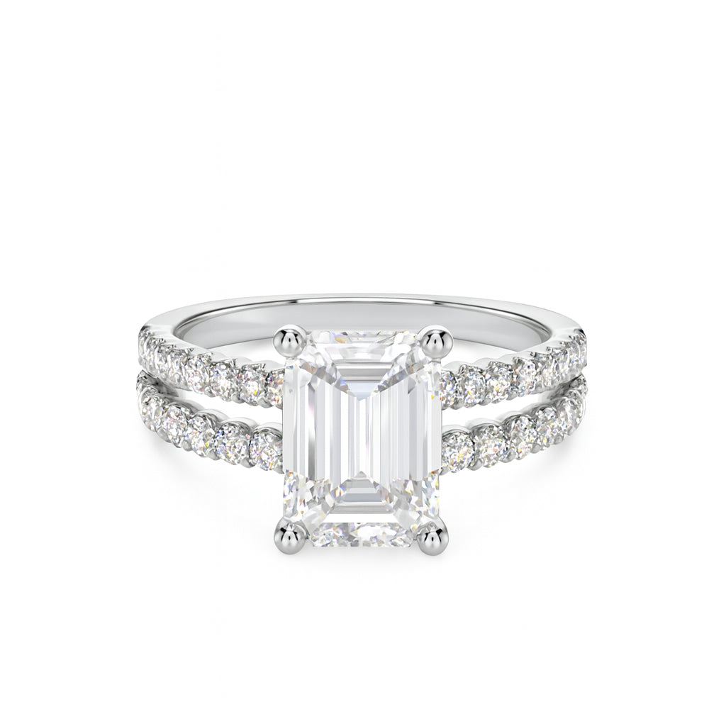 Emerald Cut Bubble Band Wedding Set