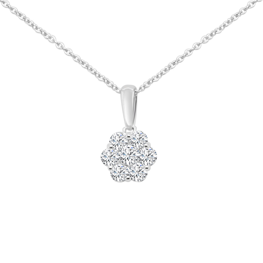 10 Karat White Gold Natural Diamond Cluster Necklace - 0.50 Carat