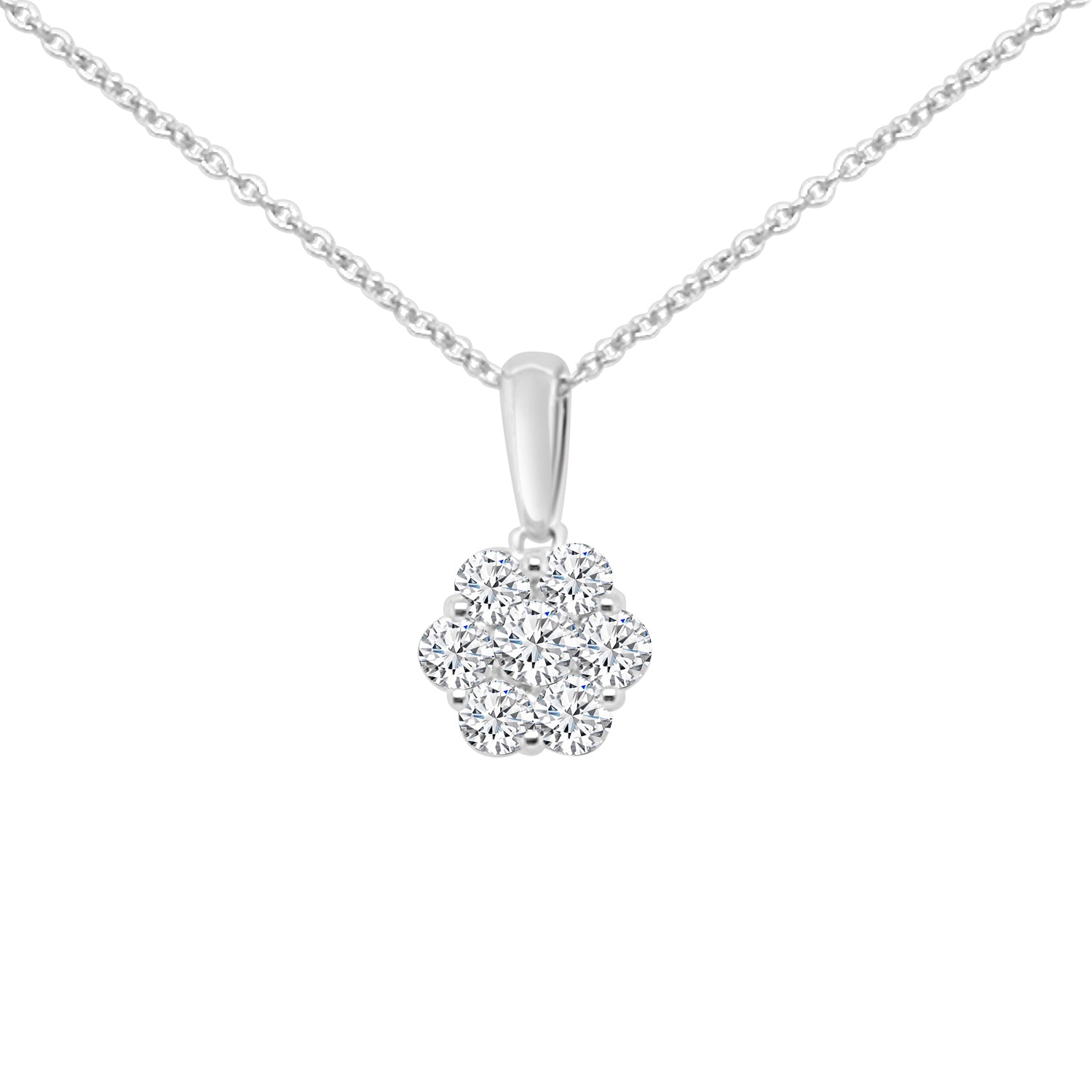 Cluster Diamond Necklace in 10 Karat White Gold - 0.50 ct Natural Diamond