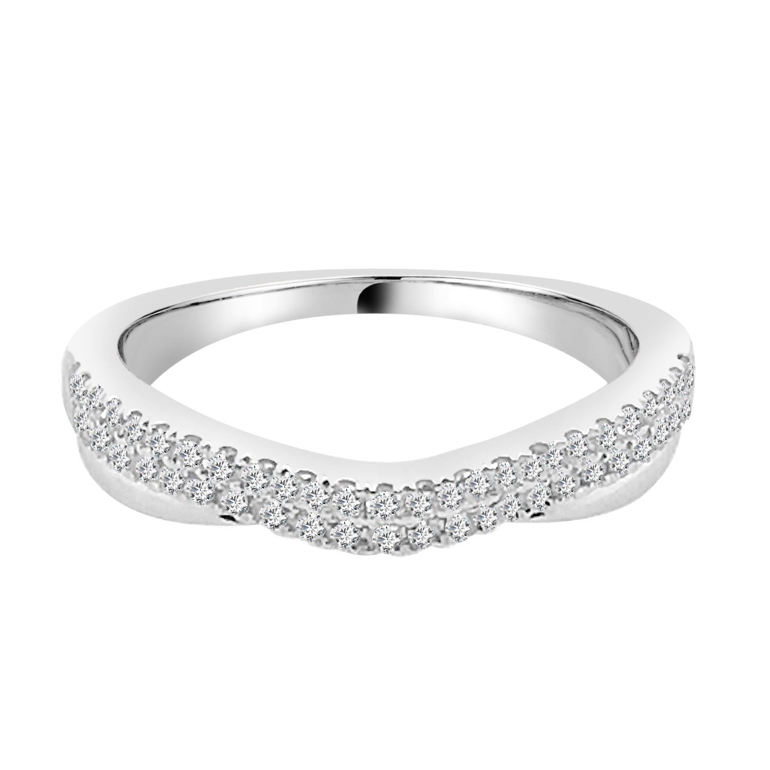 14K White Gold Double Row Curved Wedding Band with Natural Diamond 0.33 ct