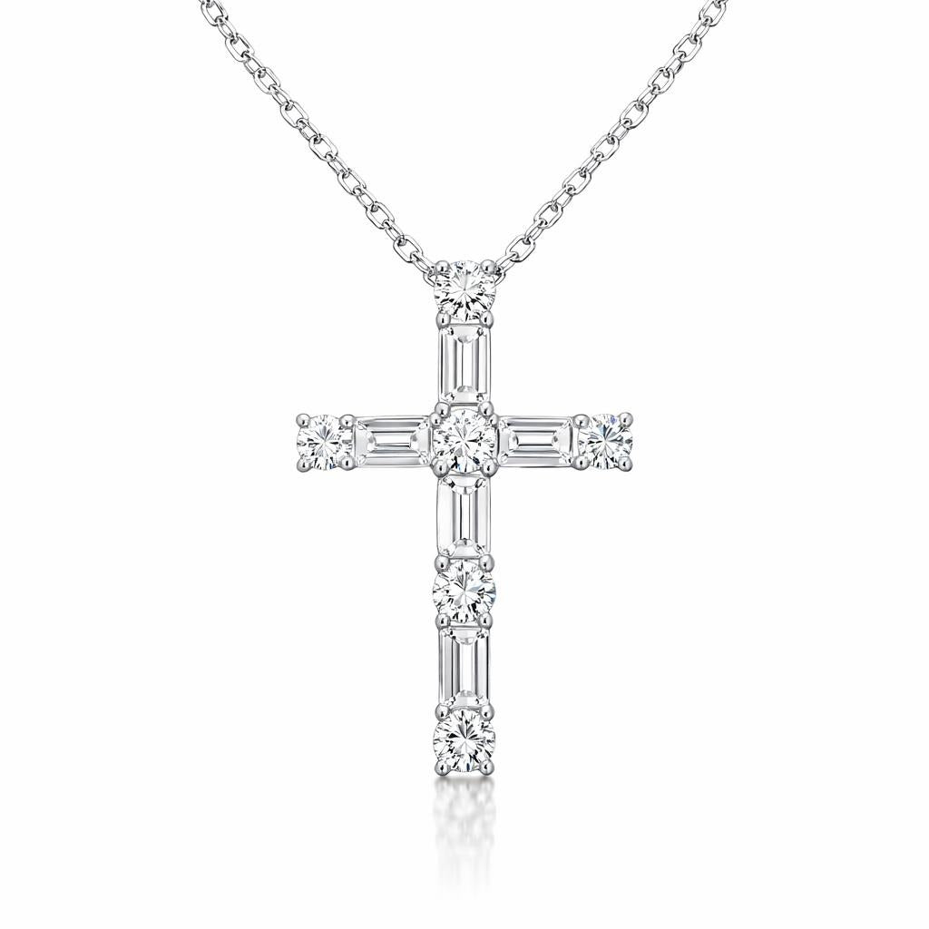 14 Karat White Gold Cross Necklace