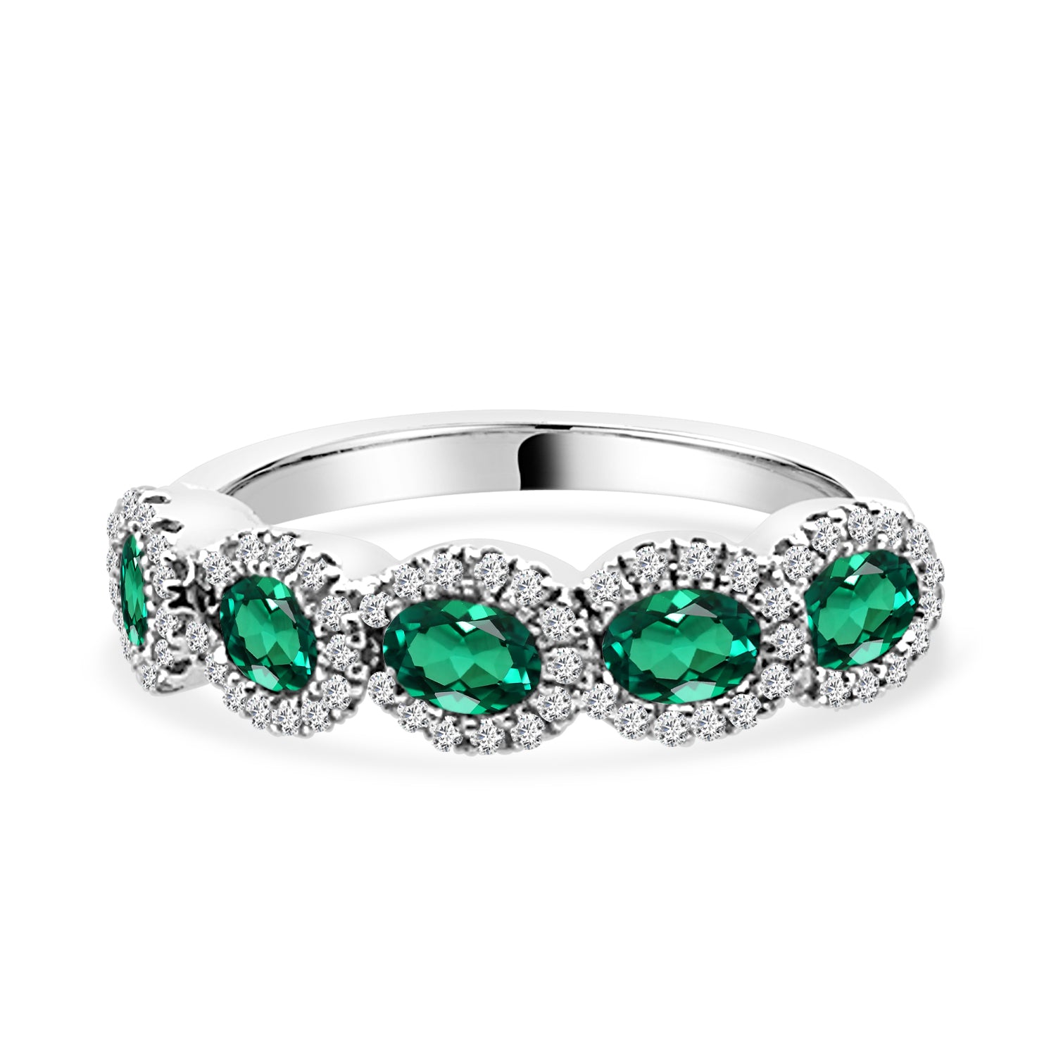 Emerald Halo Ring in Fancy Multi 14K White Gold - 0.90 Carats