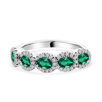 Emerald Halo Ring in Fancy Multi 14K White Gold - 0.90 Carats