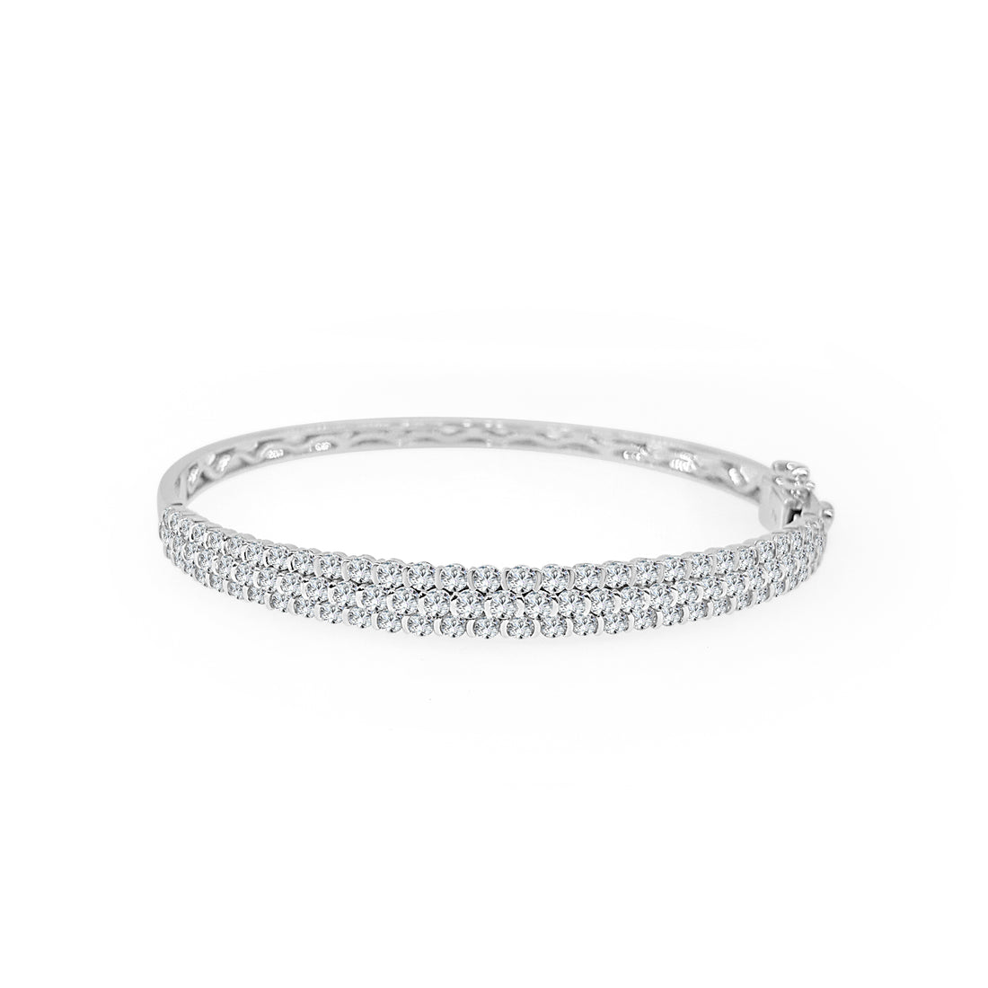 3 Row 14 Karat White Gold Bangle Bracelet with 3.00 Carat Natural Diamond