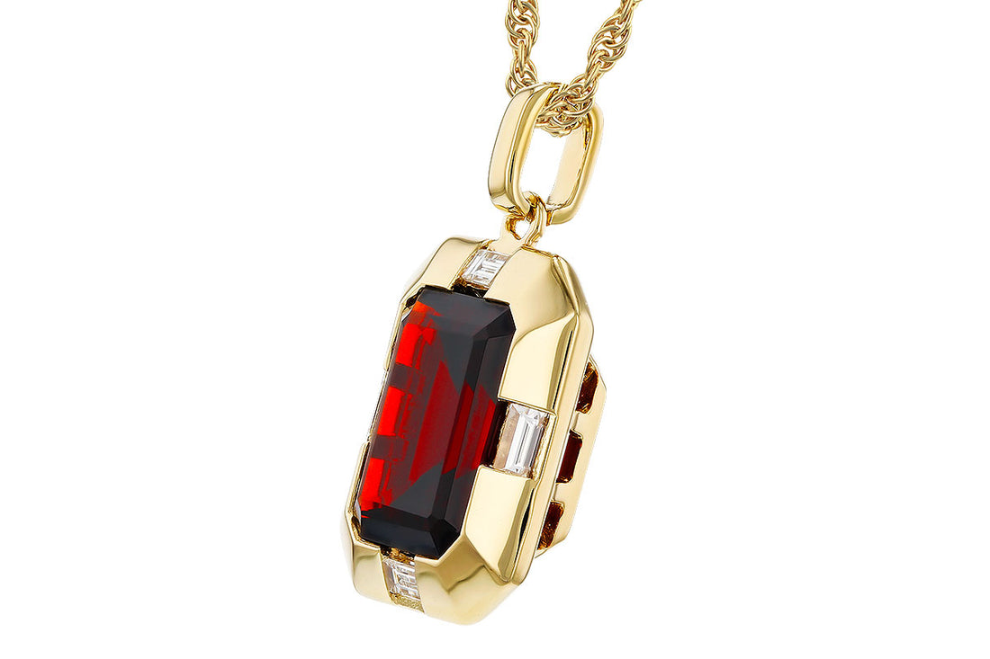 14K Yellow Gold Garnet Emerald Shape Necklace - 3.65 Carats