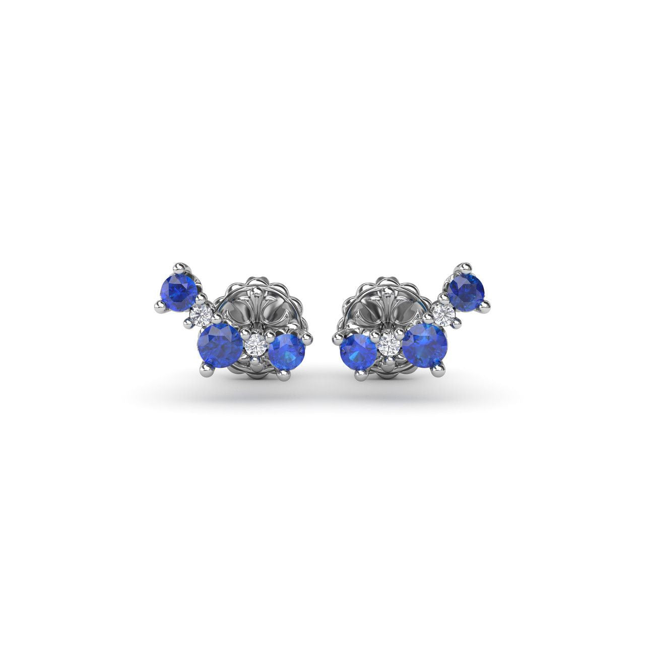 Blue Sapphire Ear Climber Earrings in 14 Karat White Gold - 0.56 Carats