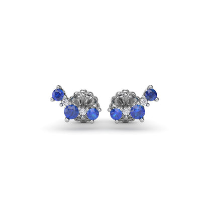 Blue Sapphire Ear Climber Earrings in 14 Karat White Gold - 0.56 Carats