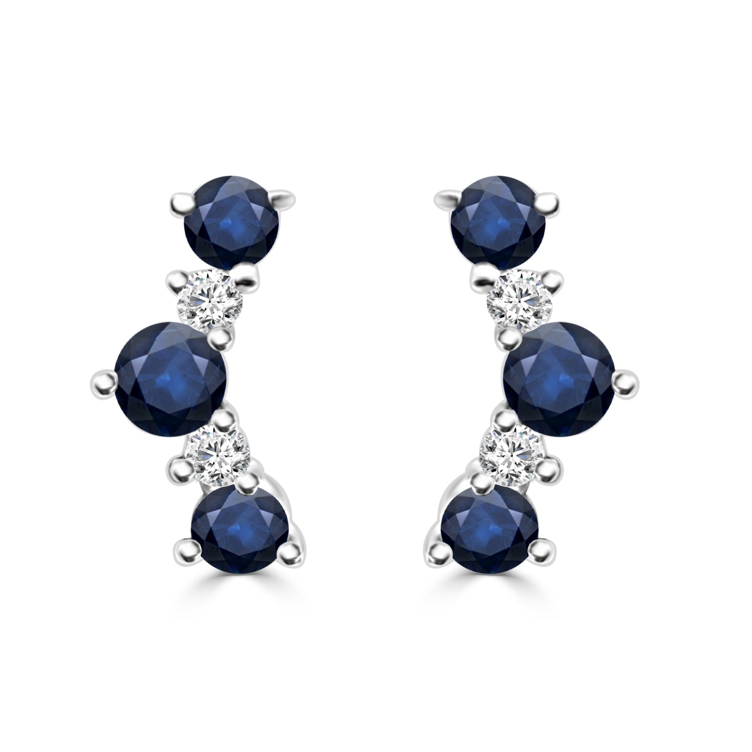 Blue Sapphire Ear Climber Earrings in 14 Karat White Gold - 0.56 Carats