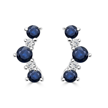 Blue Sapphire Ear Climber Earrings in 14 Karat White Gold - 0.56 Carats