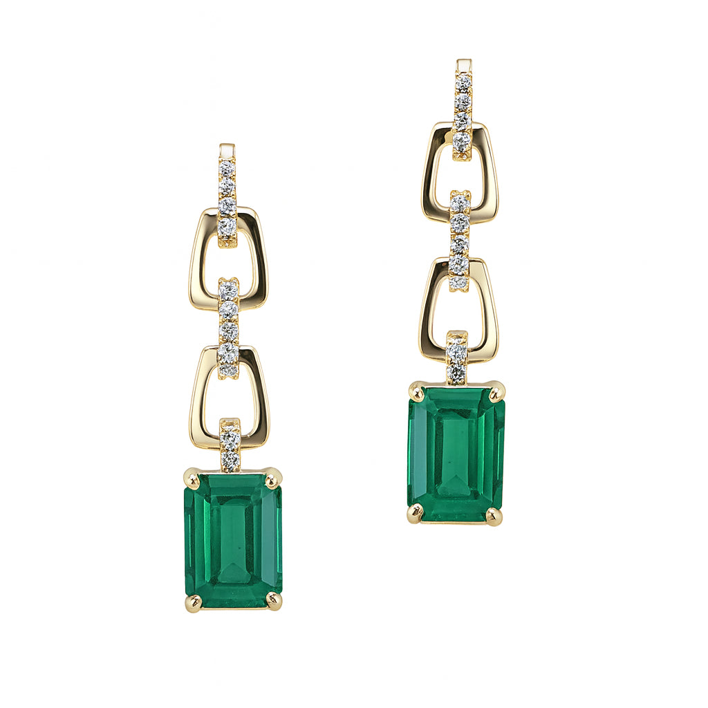 14K Yellow Gold Open Link Emerald Shape Earrings - 2.02 Carats