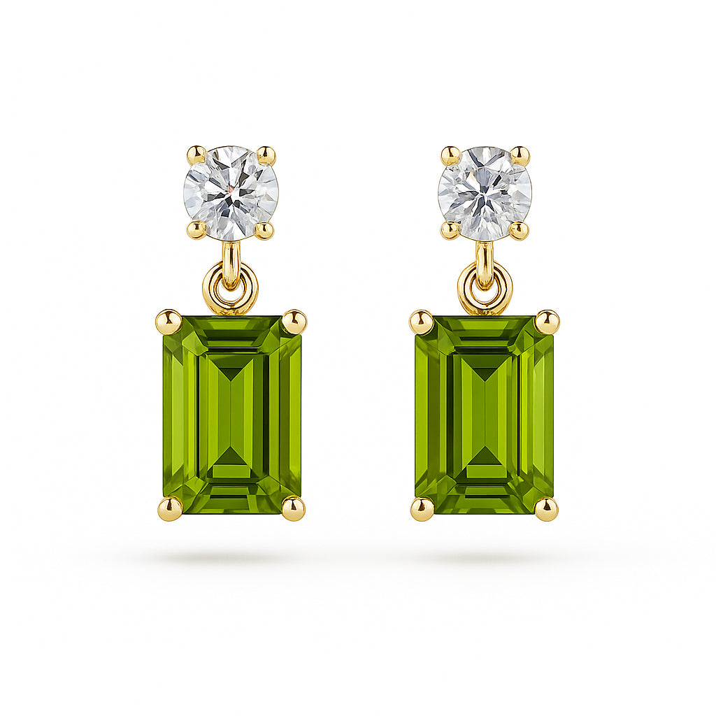 10K Yellow Gold Peridot and Diamond Drop Earrings