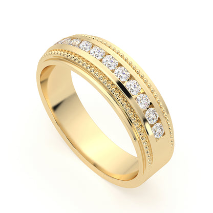 14K Yellow Gold Milgrain Wedding Band with 0.50ct Natural Diamond