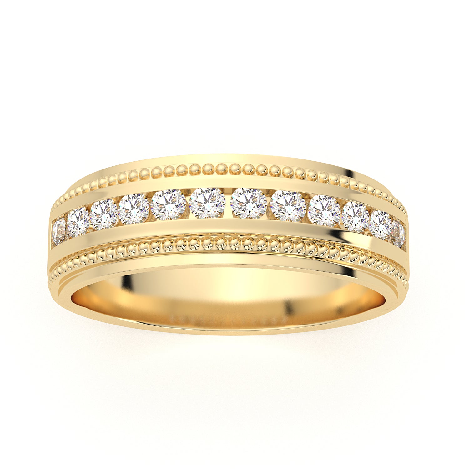 14K Yellow Gold Milgrain Wedding Band with 0.50ct Natural Diamond
