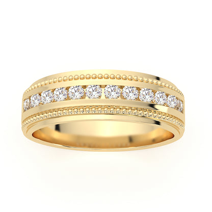 14K Yellow Gold Milgrain Wedding Band with 0.50ct Natural Diamond