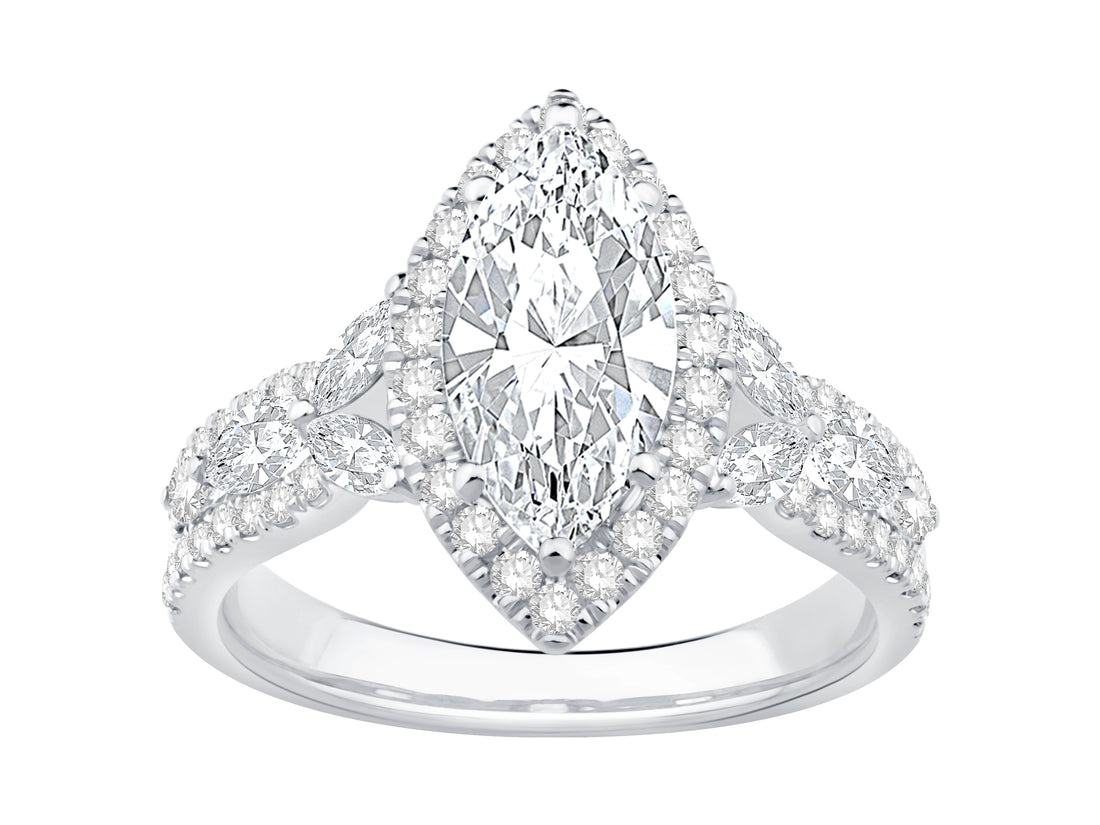 14 Karat White Gold Split Shank Floral Accent Engagement Ring