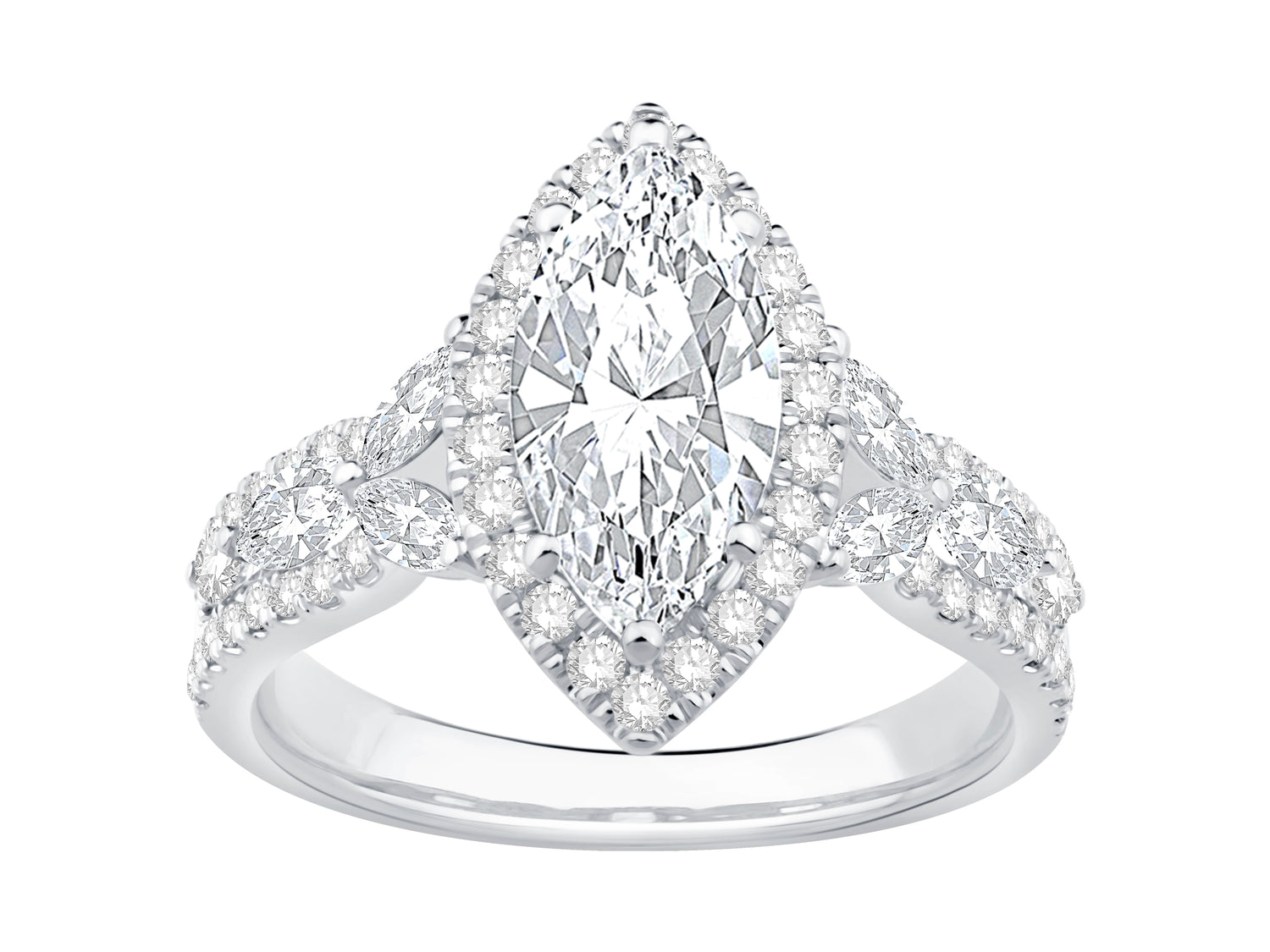 14 Karat White Gold Split Shank Floral Accent Engagement Ring