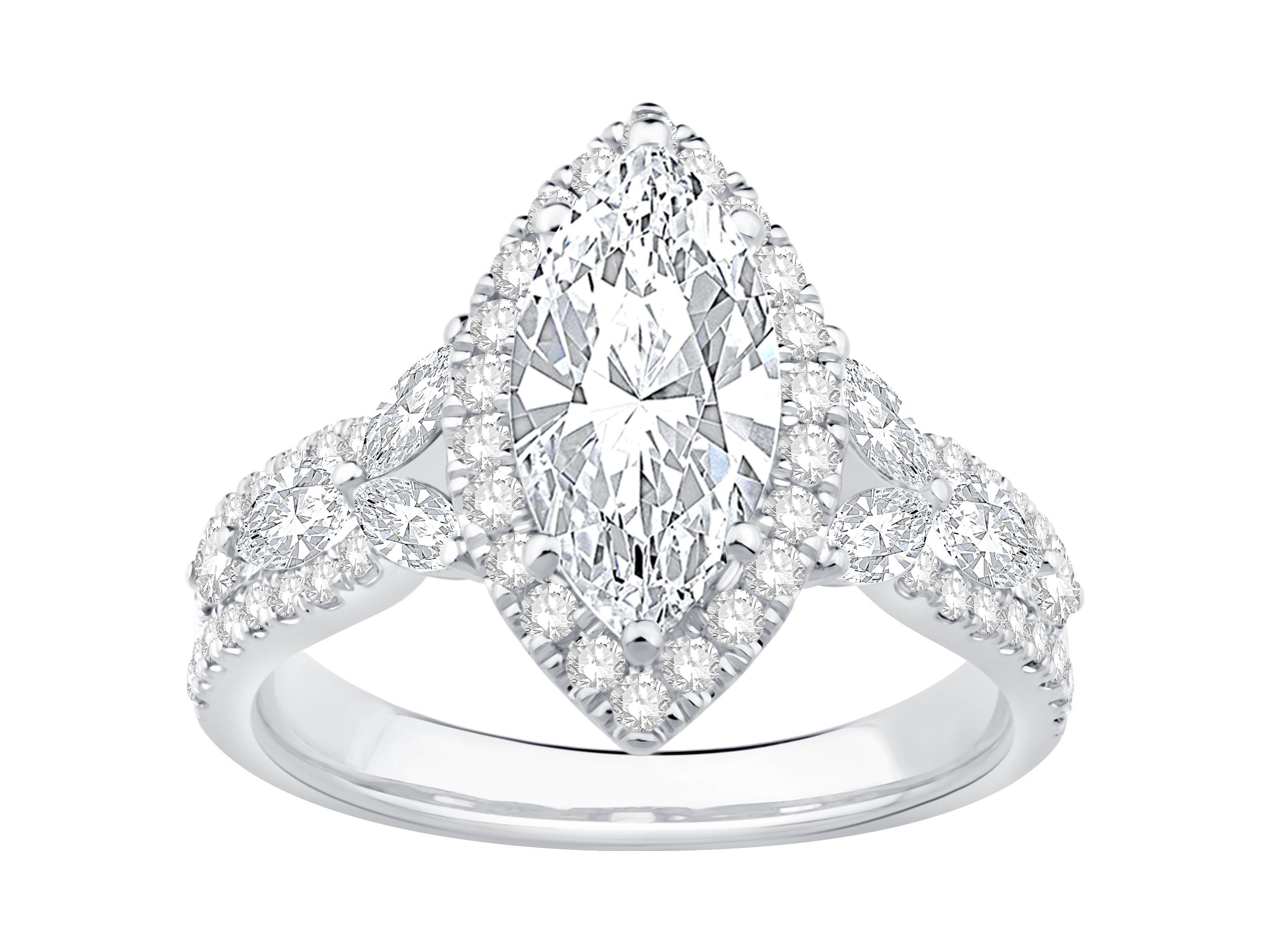 14 Karat White Gold Split Shank Floral Accent Engagement Ring