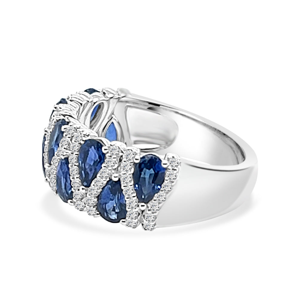 14K White Gold Blue Sapphire and Diamond Pear Shape Ring - 2.51 Carats