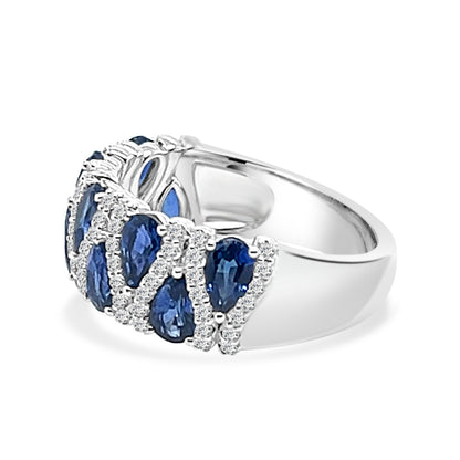 14K White Gold Blue Sapphire and Diamond Pear Shape Ring - 2.51 Carats