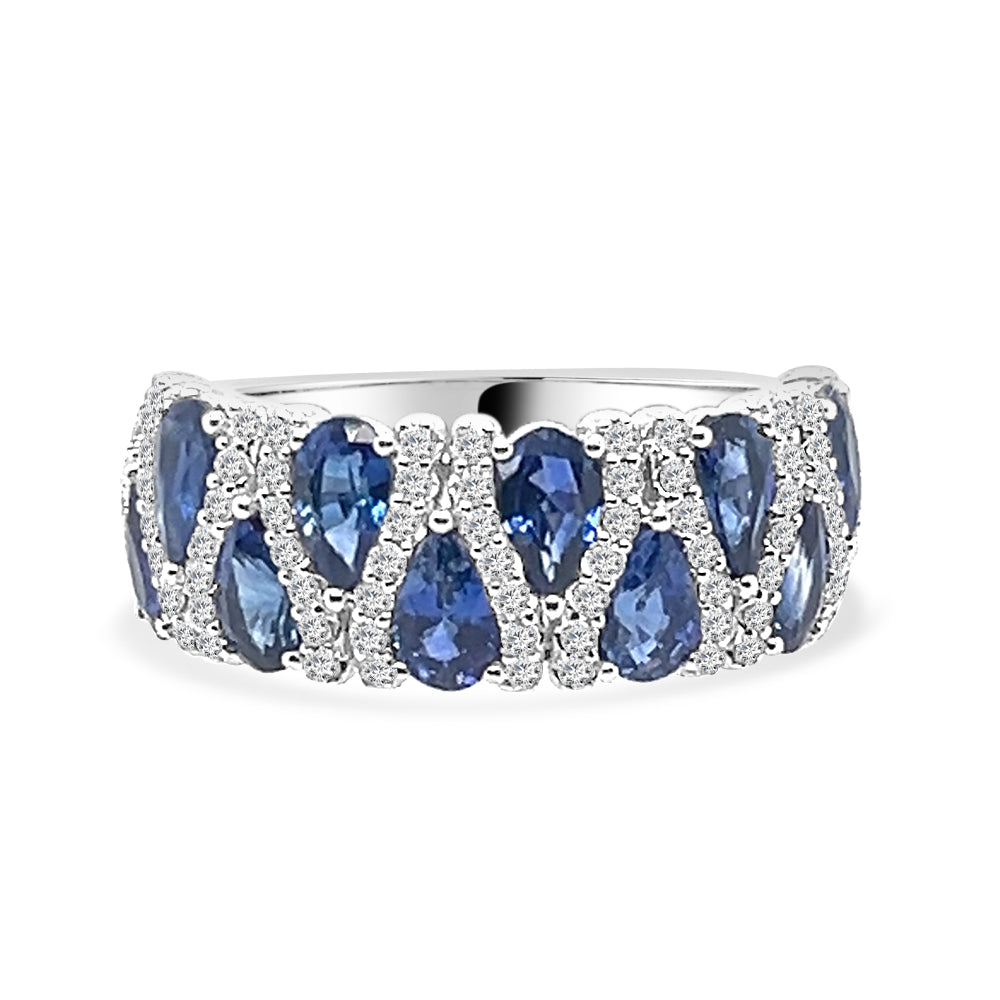 14K White Gold Blue Sapphire and Diamond Pear Shape Ring - 2.51 Carats