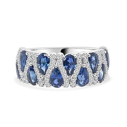 14K White Gold Blue Sapphire and Diamond Pear Shape Ring - 2.51 Carats