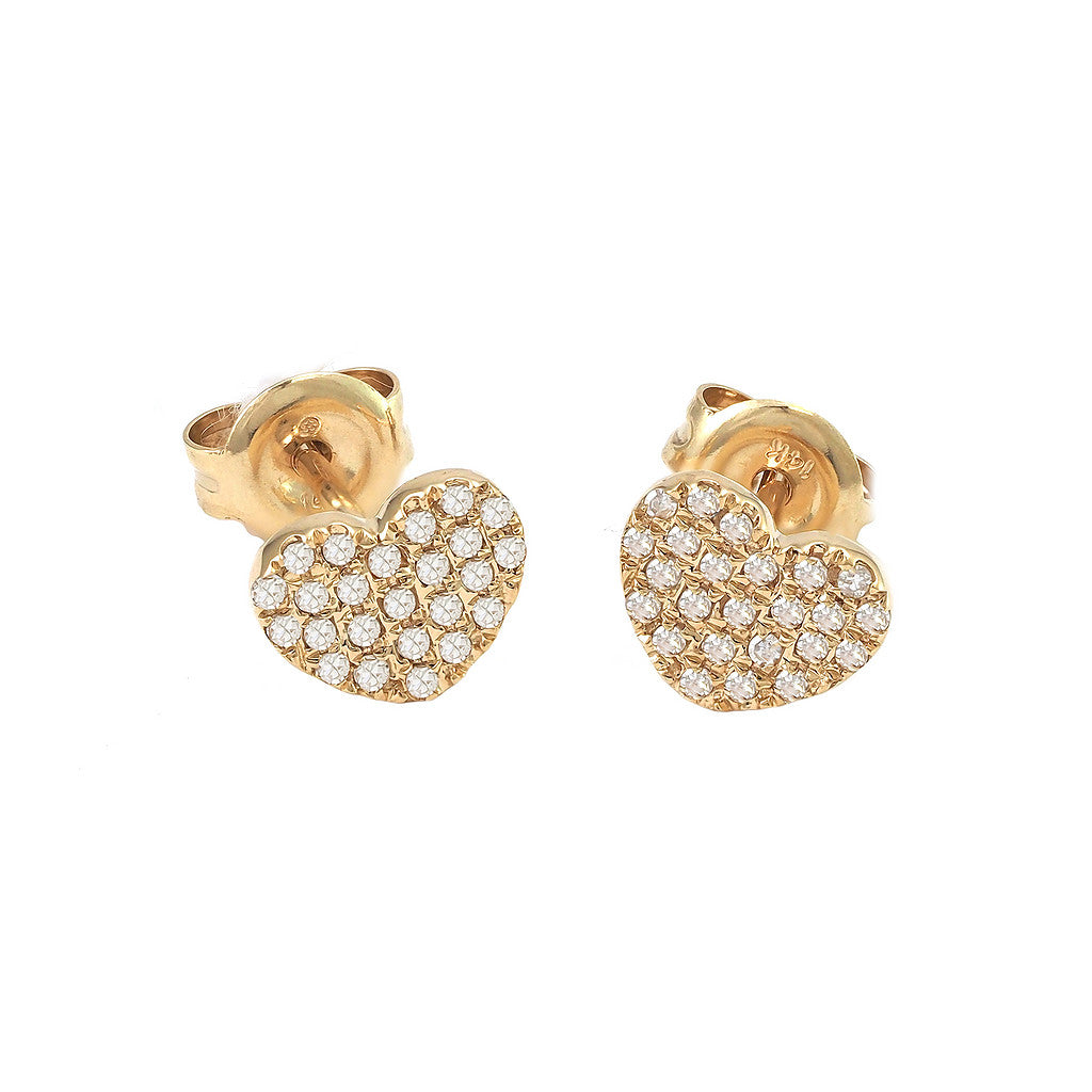 14 Karat Yellow Gold Heart Stud Earrings with Natural Diamond Accent (0.15 ct)