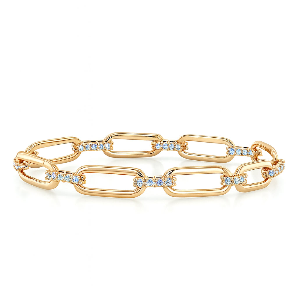 14K Yellow Gold Paperclip Bracelet with Diamond Accent - Round Shape 0.61 Ct Natural Diamond