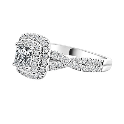 Sure, how about this title: 14K White Gold Twist Shank Double Engagement Ring with 0.63 Carat Princess Cut Natural Diamond