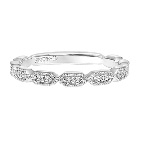 Milgrain Hexagon Diamond Wedding Band in 14K White Gold - 0.16 ct