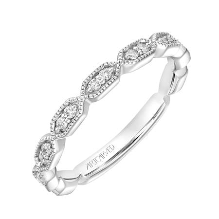 Milgrain Hexagon Diamond Wedding Band in 14K White Gold - 0.16 ct