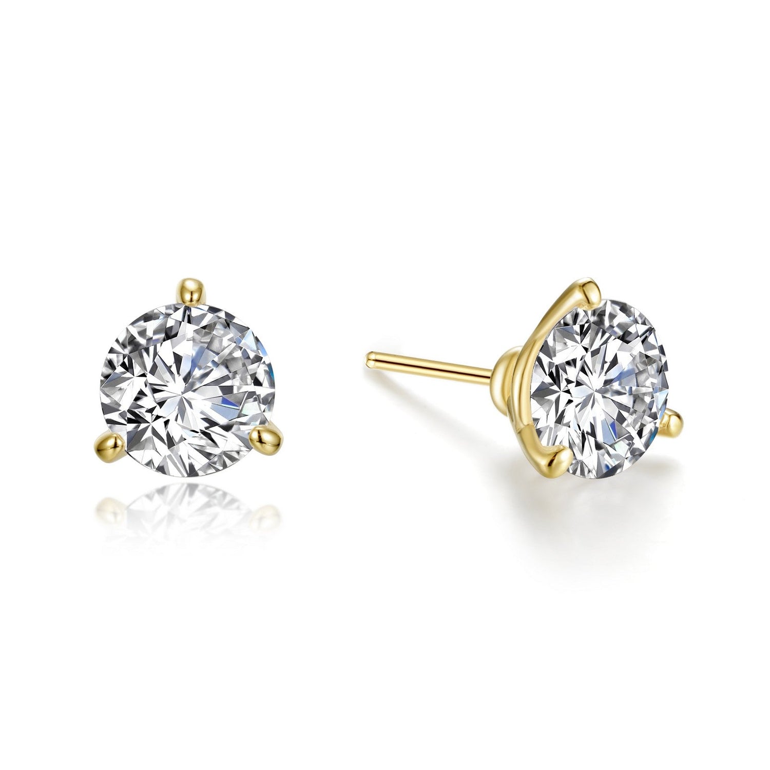 3.00 carat Lassaire Solitaire Studs in Gold-Plated Sterling Silver Martini Setting