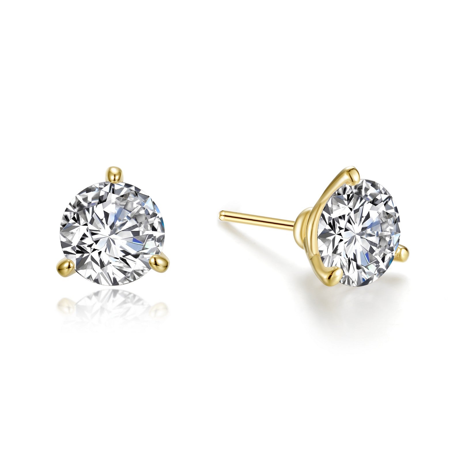 3.00 carat Lassaire Solitaire Studs in Gold-Plated Sterling Silver Martini Setting