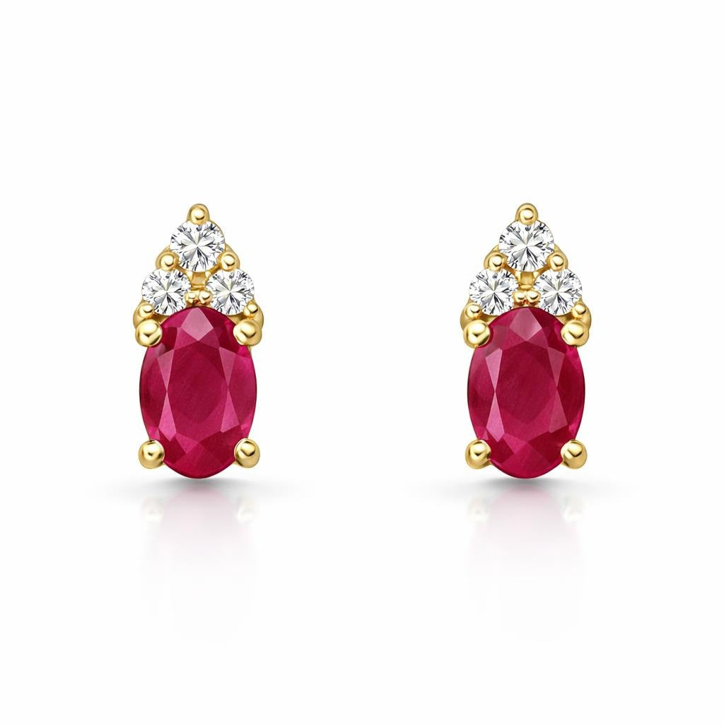 10 Karat Yellow Gold Earrings with Ruby and Diamonds