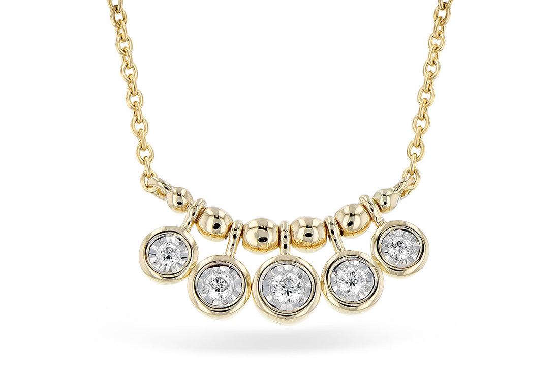 14K Yellow Gold Necklace with 5 Natural Diamond Drop - 0.09 CTW