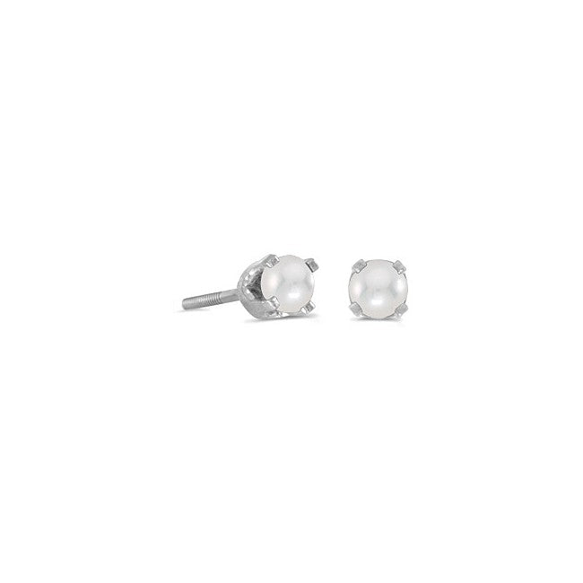 June Pearl Solitaire Studs in 14 Karat White Gold