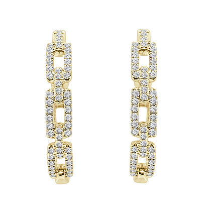 14K Yellow Gold Medium Oval Chain Link Earrings with 0.98 ct Natural Diamond