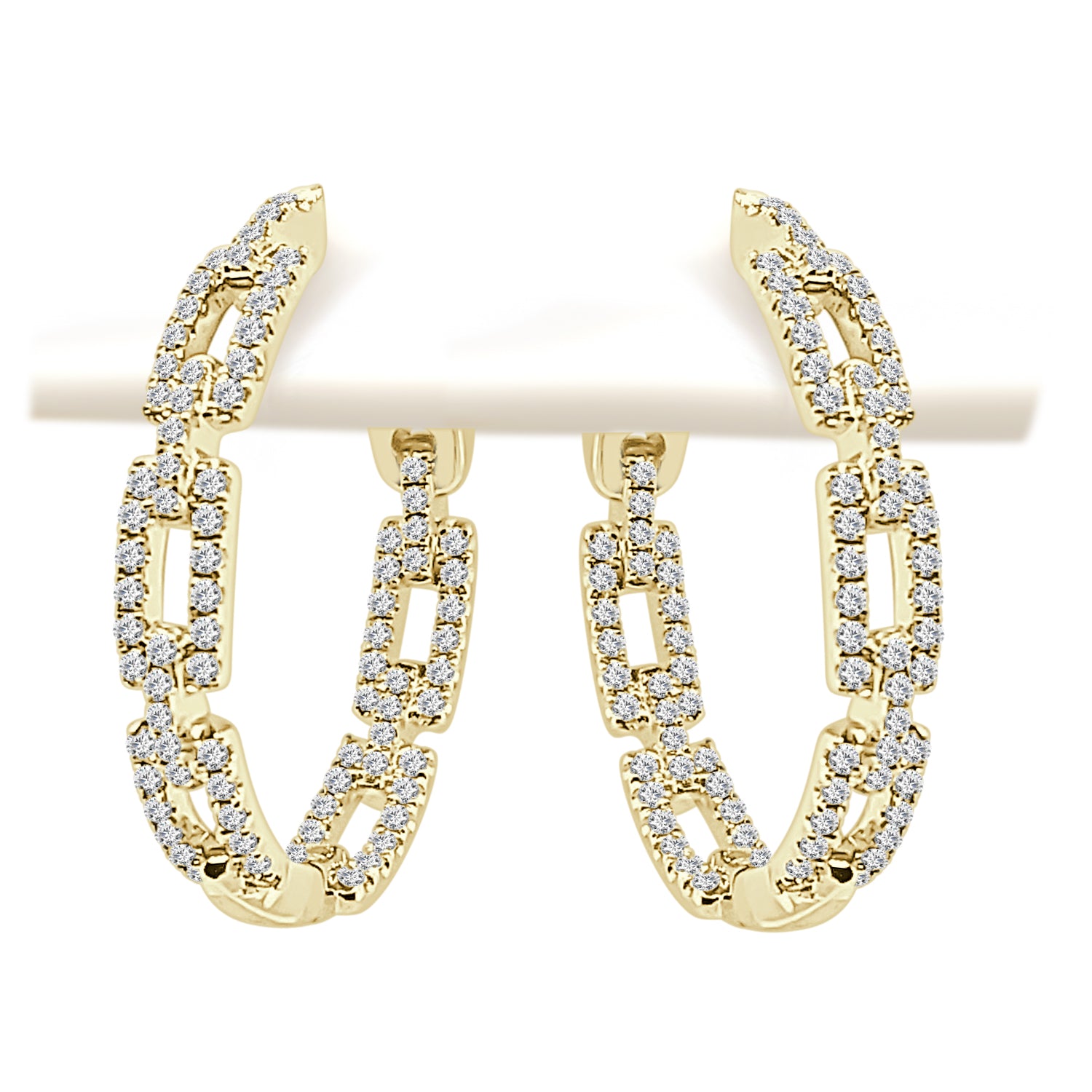 14K Yellow Gold Medium Oval Chain Link Earrings with 0.98 ct Natural Diamond