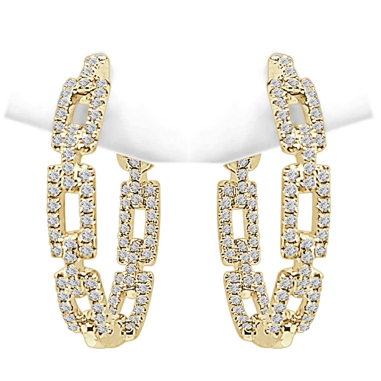 14K Yellow Gold Medium Oval Chain Link Earrings with 0.98 ct Natural Diamond