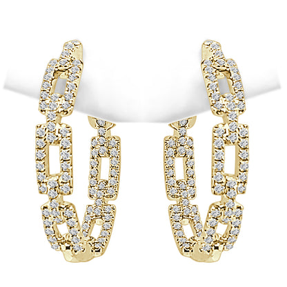 14K Yellow Gold Medium Oval Chain Link Earrings with 0.98 ct Natural Diamond