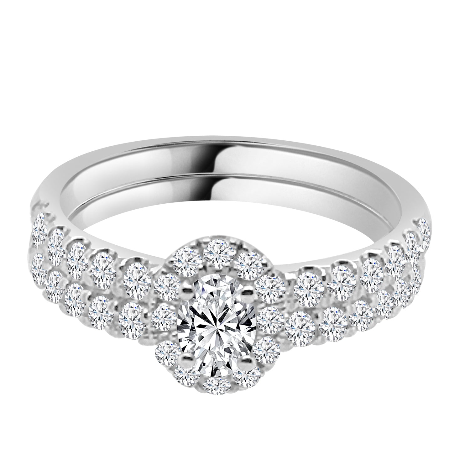 14K White Gold Oval Halo Wedding Set with 0.30 ct Natural Diamond