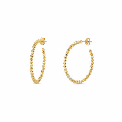 Gold Plated Sterling Silver Fancy Bead Hoop Earrings - 3mm