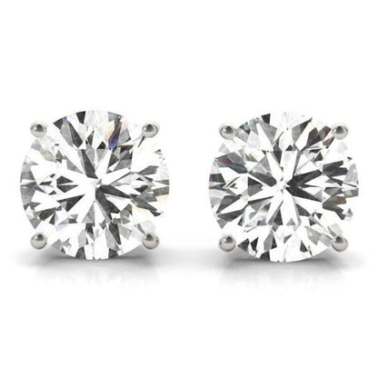 14K White Gold Round Lab Diamond Solitaire Studs in Basket Setting - 3.06 ct