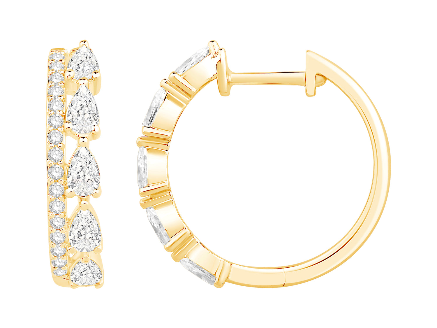 14K Yellow Gold Pear and Round Lab Diamond Earrings - 1.18 Carats