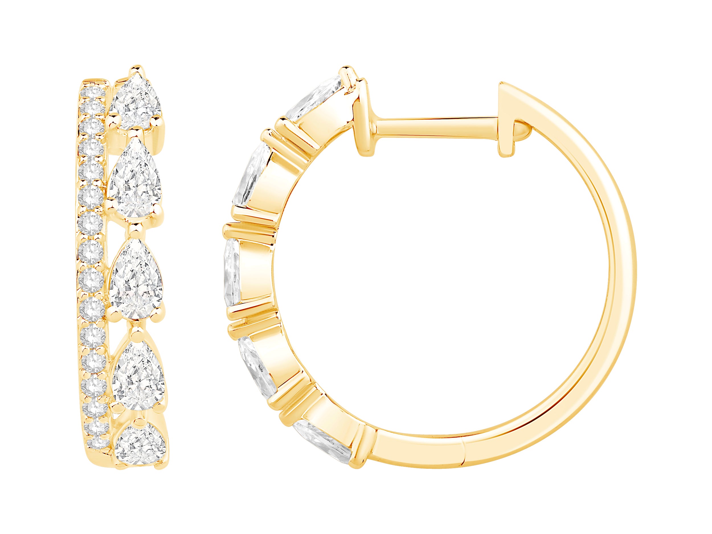 14K Yellow Gold Pear and Round Lab Diamond Earrings - 1.18 Carats