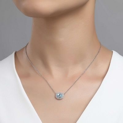 LaFonn Platinum Coated Sterling Silver Oval Blue Topaz Necklace - 0.76 Carat