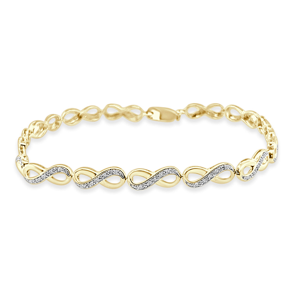 10K Yellow Gold Infinity Diamond Link Bracelet with Natural Round Shape 0.25 Carat Diamond