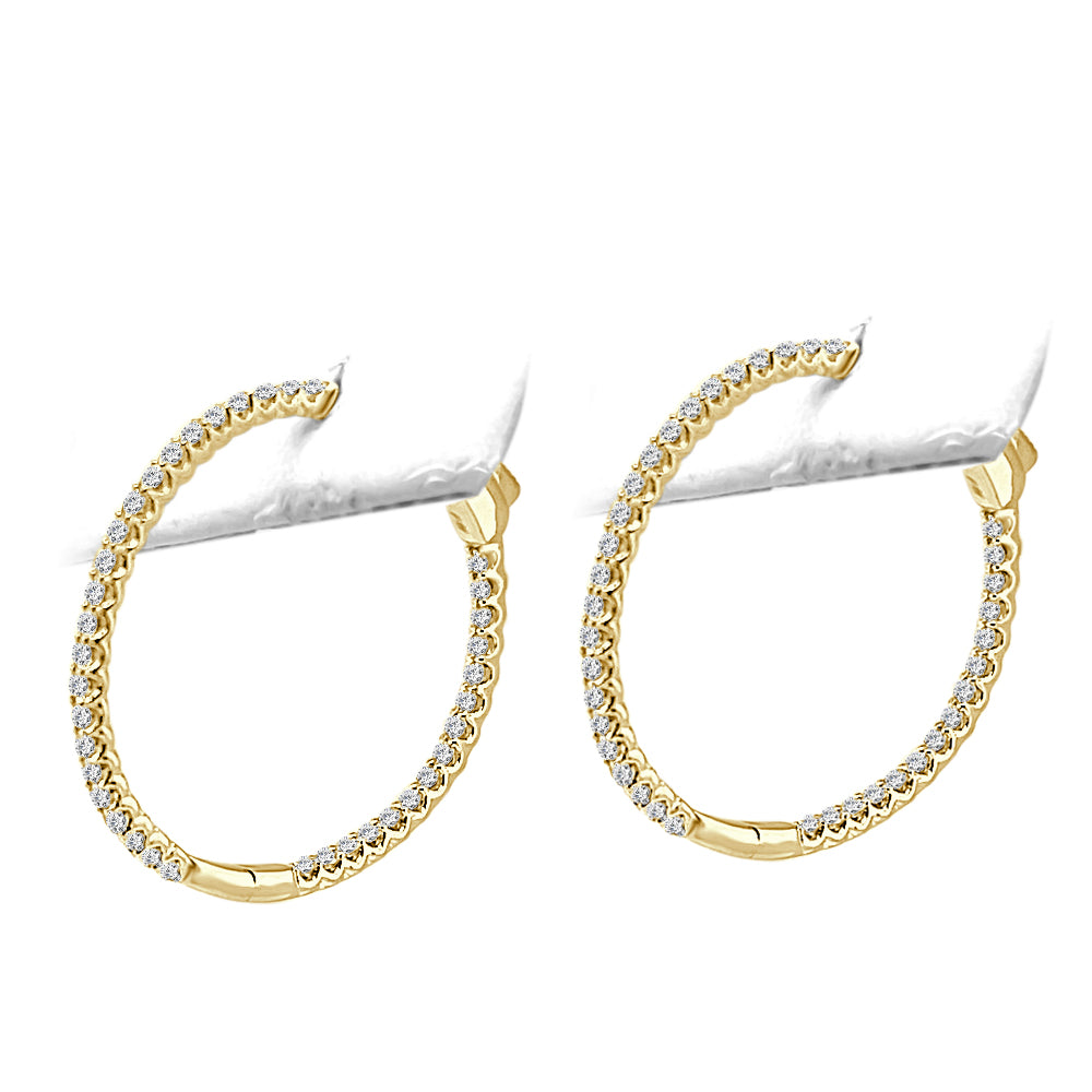 14K Yellow Gold Inside Out Diamond Earrings - 1.00 ct Round Shared Prong