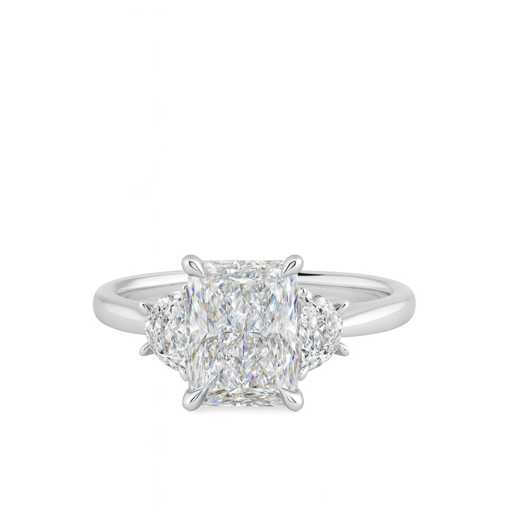 Radiant Half Moon Bridge Engagement Ring in 14K White Gold with 2.11ct Lab Diamond