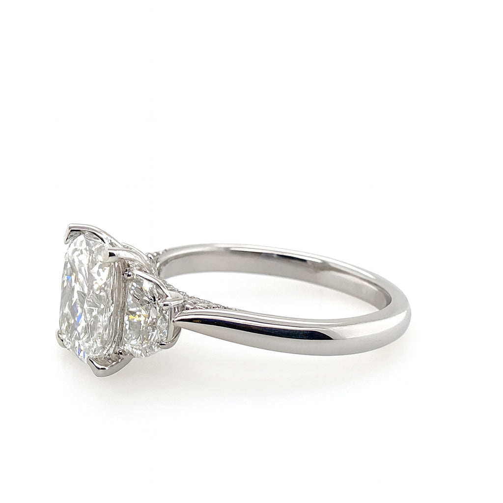 Radiant Half Moon Bridge Engagement Ring in 14K White Gold with 2.11ct Lab Diamond